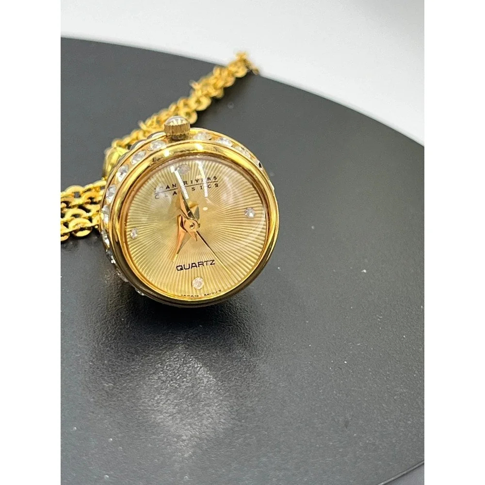 Joan Rivers Vintage Gold Tone Watch Pendant Crystal Egg Shape Necklace Works‎